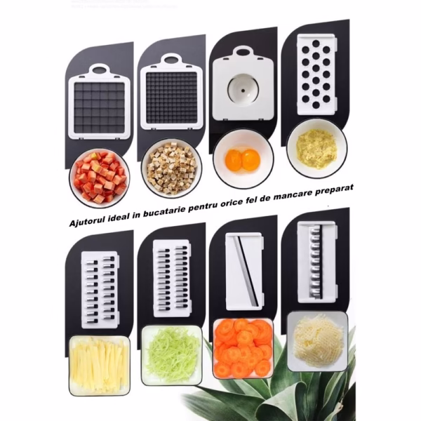 Feliator Multifunctional, Flippy, Razatoare, 8 in 1, pentru Fructe si Legume, 10 Piese, Lame de Inox, Recipient Stocare, Separator Oua, Protectie Mana, ABS, 32.2x11.3 cm, Albastru/Alb - imagine 3