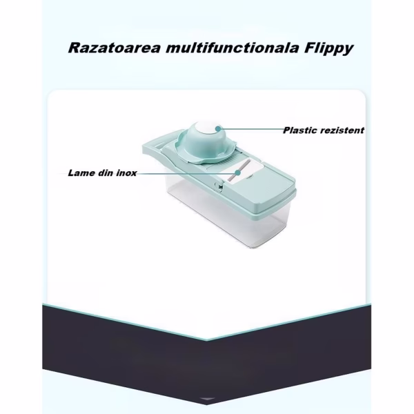 Feliator Multifunctional, Flippy, Razatoare, 8 in 1, pentru Fructe si Legume, 10 Piese, Lame de Inox, Recipient Stocare, Separator Oua, Protectie Mana, ABS, 32.2x11.3 cm, Albastru/Alb - imagine 4