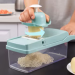 Feliator Multifunctional, Flippy, Razatoare, 8 in 1, pentru Fructe si Legume, 10 Piese, Lame de Inox, Recipient Stocare, Separator Oua, Protectie Mana, ABS, 32.2x11.3 cm, Albastru/Alb - imagine 5