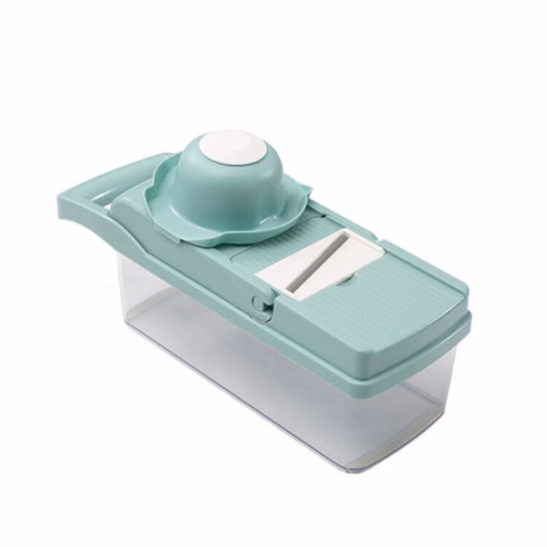Feliator Multifunctional, Flippy, Razatoare, 8 in 1, pentru Fructe si Legume, 10 Piese, Lame de Inox, Recipient Stocare, Separator Oua, Protectie Mana, ABS, 32.2x11.3 cm, Albastru/Alb - imagine 6