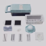 Feliator Multifunctional, Flippy, Razatoare, 8 in 1, pentru Fructe si Legume, 10 Piese, Lame de Inox, Recipient Stocare, Separator Oua, Protectie Mana, ABS, 32.2x11.3 cm, Albastru/Alb - imagine 10