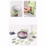 Feliator Multifunctional, Flippy, Razatoare, 8 in 1, pentru Fructe si Legume, 12 Piese, Lame de Inox, Recipient Stocare, Separator Oua, Protectie Mana, ABS, Gri/Verde, 29.5x9x21.8 cm - imagine 2