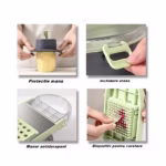 Feliator Multifunctional, Flippy, Razatoare, 8 in 1, pentru Fructe si Legume, 12 Piese, Lame de Inox, Recipient Stocare, Separator Oua, Protectie Mana, ABS, Gri/Verde, 29.5x9x21.8 cm - imagine 4