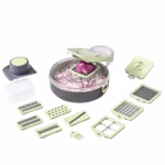Feliator Multifunctional, Flippy, Razatoare, 8 in 1, pentru Fructe si Legume, 12 Piese, Lame de Inox, Recipient Stocare, Separator Oua, Protectie Mana, ABS, Gri/Verde, 29.5x9x21.8 cm