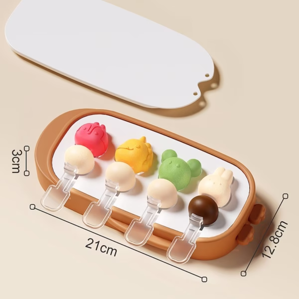Forma pentru inghetata Flippy, 4 compartimente, forme cu animalute, materialsilicon si ABS, 21 x 12.8 x 3cm, portocaliu - imagine 9