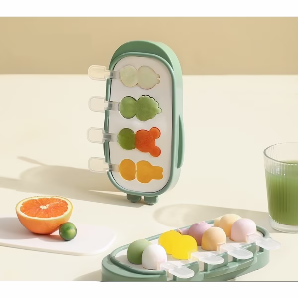 Forma pentru inghetata Flippy, 4 compartimente, forme cu animalute, materialsilicon si ABS, 21 x 12.8 x 3cm, verde - imagine 5