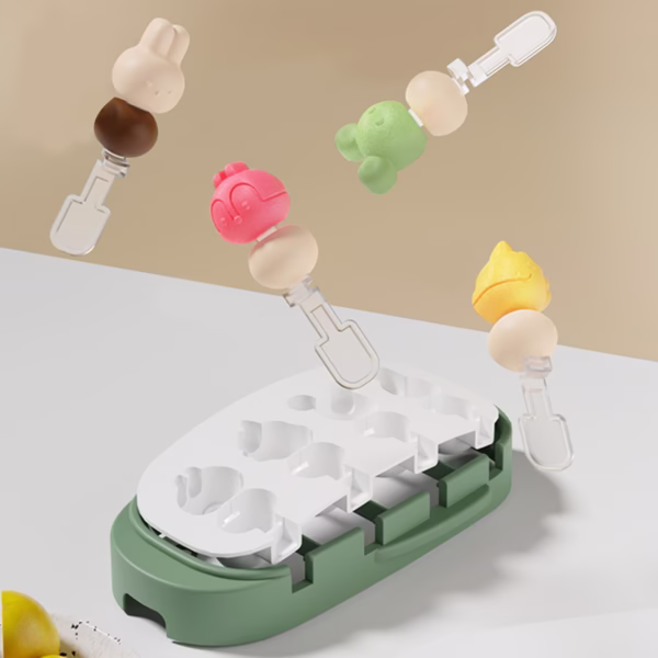 Forma pentru inghetata Flippy, 4 compartimente, forme cu animalute, materialsilicon si ABS, 21 x 12.8 x 3cm, verde - imagine 7