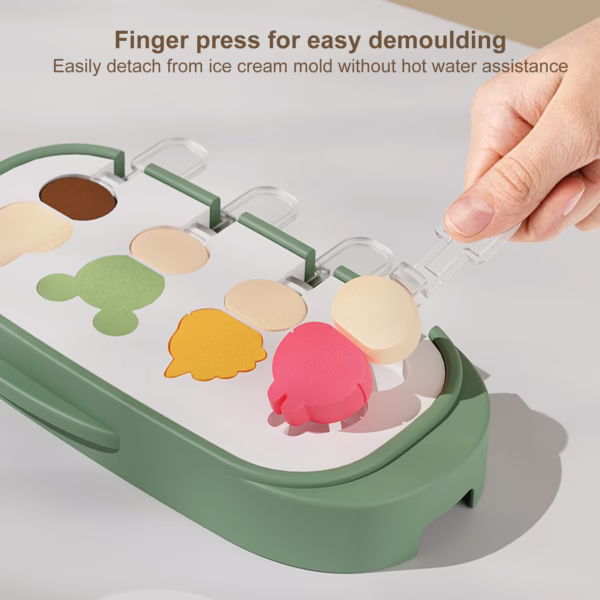 Forma pentru inghetata Flippy, 4 compartimente, forme cu animalute, materialsilicon si ABS, 21 x 12.8 x 3cm, verde - imagine 8
