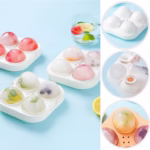 Forma Sfere de Gheata pentru Wiskey si Cocktail-uri Flippy, 4 Sfere, Material Plastic/Silicon Alimentar, Diametru 6.5 cm, cu Orificiu Tip Palnie pentru Umplere, 17 x 17 x 7 cm, Alb - imagine 2