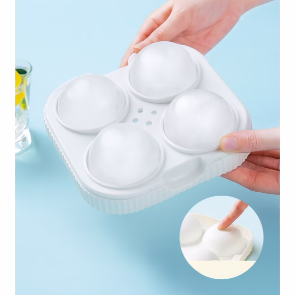 Forma Sfere de Gheata pentru Wiskey si Cocktail-uri Flippy, 4 Sfere, Material Plastic/Silicon Alimentar, Diametru 6.5 cm, cu Orificiu Tip Palnie pentru Umplere, 17 x 17 x 7 cm, Alb - imagine 5