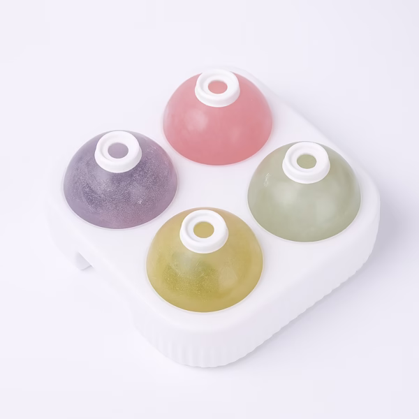 Forma Sfere de Gheata pentru Wiskey si Cocktail-uri Flippy, 4 Sfere, Material Plastic/Silicon Alimentar, Diametru 6.5 cm, cu Orificiu Tip Palnie pentru Umplere, 17 x 17 x 7 cm, Alb - imagine 6