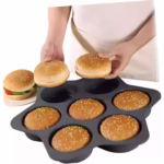 Forme de Silicon pentru Copt, Flippy, 7 Forme Rotiunde, pentru Burgeri si Prajituri, 38.5 x 4 cm, Negru - imagine 3