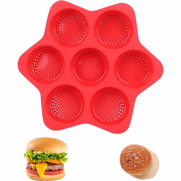 Forme de Silicon pentru Copt, Flippy, 7 Forme Rotiunde, pentru Burgeri si Prajituri, 38.5 x 4 cm, Rosu - imagine 4