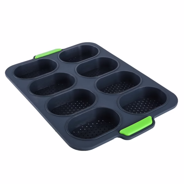 Forme de Silicon pentru Copt, Flippy, 8 Forme Ovale, pentru Paine si Prajituri, 34.5 x 23.8 x 2.5 cm, Negru/Verde - imagine 6