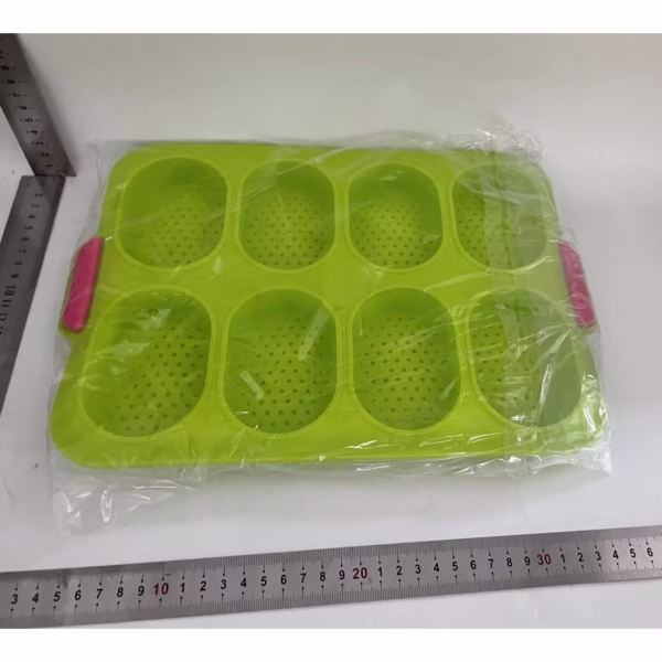 Forme de Silicon pentru Copt, Flippy, 8 Forme Ovale, pentru Paine si Prajituri, 34.5 x 23.8 x 2.5 cm, Verde/Roz - imagine 2