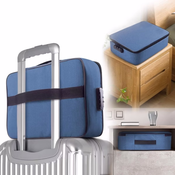 Geanta Flippy pentru Depozitare Acte si Documente, Facturi, Carduri, cu Cod de Securitate, 2 Compartimente, Impermeabila, 37 x 10.5 x 27 cm, Albastru Marin - imagine 3