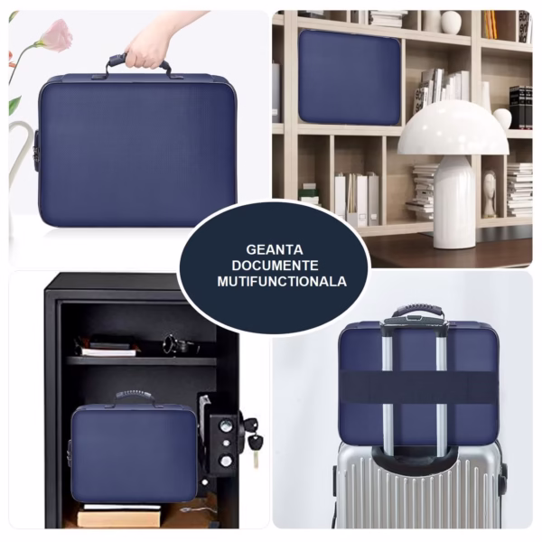 Geanta Flippy pentru Depozitare Acte si Documente, Facturi, Carduri, cu Cod de Securitate, 2 Compartimente, Impermeabila, 37 x 10.5 x 27 cm, Albastru Marin - imagine 4