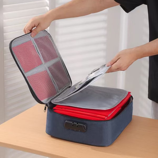 Geanta Flippy pentru Depozitare Acte si Documente, Facturi, Carduri, cu Cod de Securitate, 2 Compartimente, Impermeabila, 37 x 10.5 x 27 cm, Albastru Marin - imagine 7