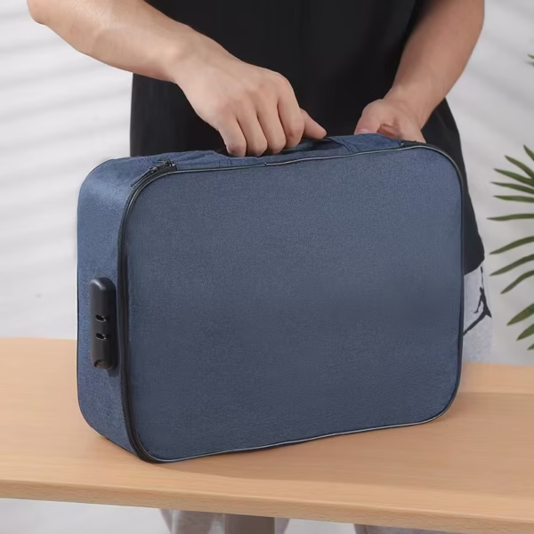 Geanta Flippy pentru Depozitare Acte si Documente, Facturi, Carduri, cu Cod de Securitate, 2 Compartimente, Impermeabila, 37 x 10.5 x 27 cm, Albastru Marin - imagine 8