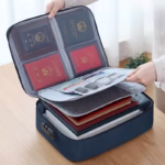 Geanta Flippy pentru Depozitare Acte si Documente, Facturi, Carduri, cu Cod de Securitate, 2 Compartimente, Impermeabila, 37 x 10.5 x 27 cm, Albastru Marin - imagine 9