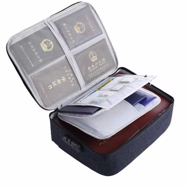 Geanta Flippy pentru Depozitare Acte si Documente, Facturi, Carduri, cu Cod de Securitate, 2 Compartimente, Impermeabila, 37 x 10.5 x 27 cm, Albastru Marin - imagine 1