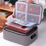 Geanta Flippy pentru Depozitare Acte si Documente, Facturi, Carduri, cu Cod de Securitate, 3 Compartimente, Impermeabila, 37 x 10.5 x 27 cm, Gri - imagine 6