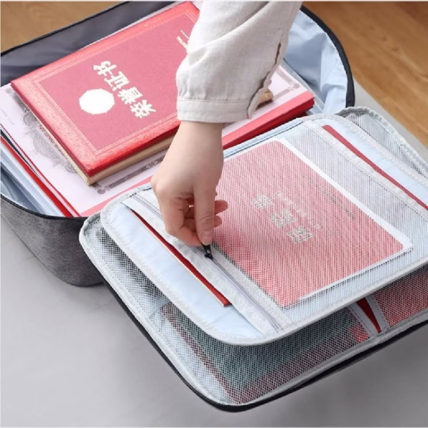 Geanta Flippy pentru Depozitare Acte si Documente, Facturi, Carduri, cu Cod de Securitate, 5 Compartimente, Impermeabila, 37 x 20 x 27 cm, Gri - imagine 3