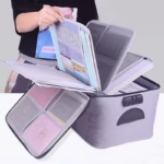 Geanta Flippy pentru Depozitare Acte si Documente, Facturi, Carduri, cu Cod de Securitate, 5 Compartimente, Impermeabila, 37 x 20 x 27 cm, Gri - imagine 8
