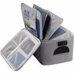 Geanta Flippy pentru Depozitare Acte si Documente, Facturi, Carduri, cu Cod de Securitate, 5 Compartimente, Impermeabila, 37 x 20 x 27 cm, Gri