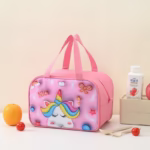 Geantă Frigorifică, Flippy, cu Desene Animat 3D, Portabilă pentru Copii, de Prânz, din Pânză Oxford, 27.5x18x20 cm, Model Unicorn, Roz - imagine 3