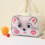 Geantă Frigorifică, Flippy, cu Desene Animat 3D, Portabilă pentru Copii, de Prânz, din Pânză Oxford, 27.5x18x20 cm, Model Soricel, Bej - imagine 7