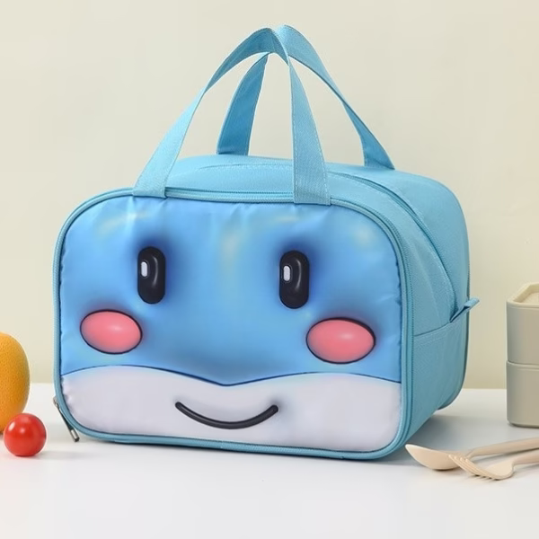 Geantă Frigorifică, Flippy, cu Desene Animat 3D, Portabilă pentru Copii, de Prânz, din Pânză Oxford, 27.5x18x20 cm, Model Balena, Albastru - imagine 6