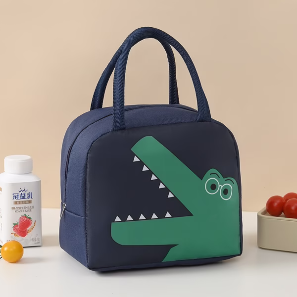 Geantă Frigorifică, Flippy, cu Desene Animat, Portabilă pentru Copii, de Prânz, din Pânză Oxford, 22x14x19 cm, Model Dinozaur, Albastru - imagine 4