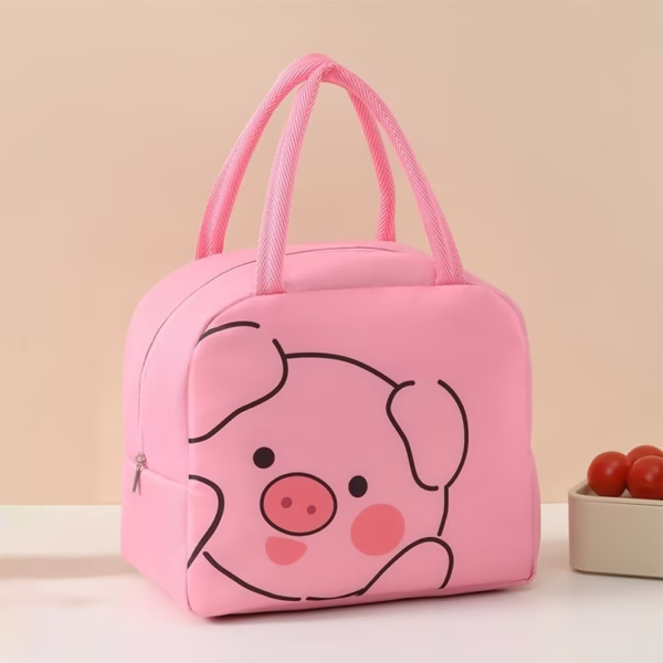 Geantă Frigorifică, Flippy, cu Desene Animat, Portabilă pentru Copii, de Prânz, din Pânză Oxford, 22x14x19 cm, Model Purcelus, Roz - imagine 4