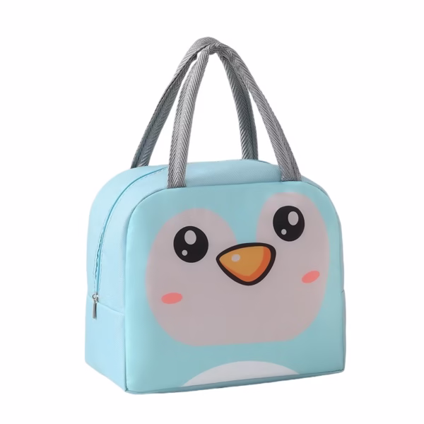 Geantă Frigorifică, Flippy, cu Desene Animat, Portabilă pentru Copii, de Prânz, din Pânză Oxford, 22x14x19 cm, Model Pinguin, Albastru - imagine 1