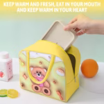 Geantă Frigorifică, Flippy, cu Desene Animate 3D, Portabilă pentru Copii, de Prânz, din Pânză Oxford, 23x13x19 cm, Model Ursulet, Galben - imagine 3