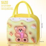Geantă Frigorifică, Flippy, cu Desene Animate 3D, Portabilă pentru Copii, de Prânz, din Pânză Oxford, 23x13x19 cm, Model Ursulet, Galben - imagine 7