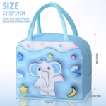 Geantă Frigorifică, Flippy, cu Desene Animate 3D, Portabilă pentru Copii, de Prânz, din Pânză Oxford, 23x13x19 cm, Model Elefantel, Albastru - imagine 8