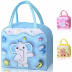 Geantă Frigorifică, Flippy, cu Desene Animate 3D, Portabilă pentru Copii, de Prânz, din Pânză Oxford, 23x13x19 cm, Model Elefantel, Albastru - imagine 10