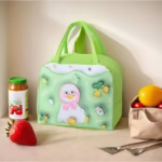 Geantă Frigorifică, Flippy, cu Desene Animate 3D, Portabilă pentru Copii, de Prânz, din Pânză Oxford, 23x13x19 cm, Model Ratusca, Verde - imagine 3