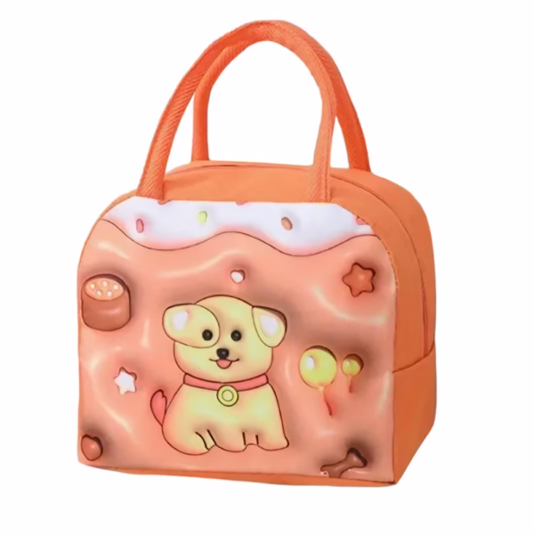 Geantă Frigorifică, Flippy, cu Desene Animate 3D, Portabilă pentru Copii, de Prânz, din Pânză Oxford, 23x13x19 cm, Model Catelus, Maro - imagine 1