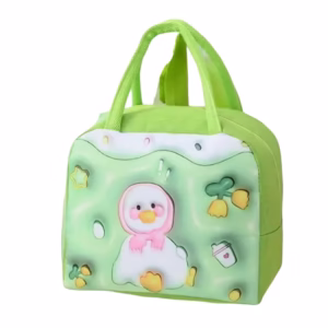 Geantă Frigorifică, Flippy, cu Desene Animate 3D, Portabilă pentru Copii, de Prânz, din Pânză Oxford, 23x13x19 cm, Model Ratusca, Verde