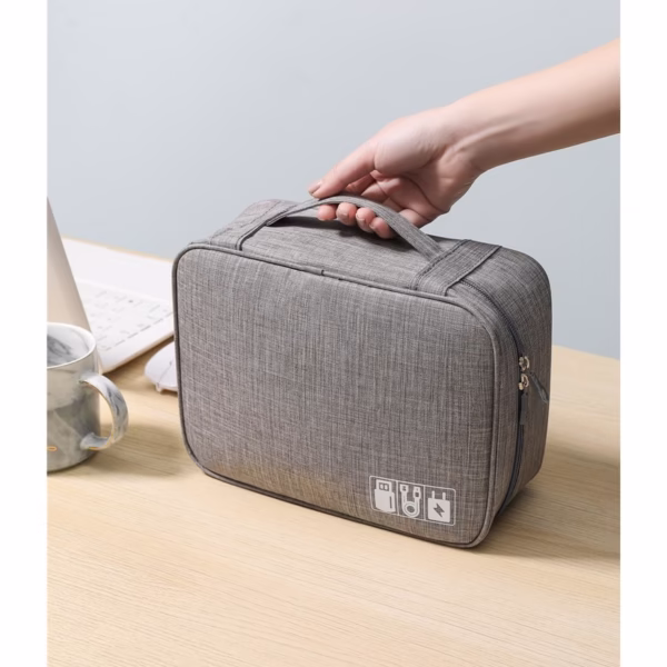 Geanta Organizatoare Flippy, Pentru Cabluri si Accesorii, Portabila, Impermeabila, 24,5 x 18 x10cm, Gri - imagine 5
