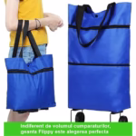 Geanta Pliabila, Flippy, 2 in 1, Carucior cu Roti, pentru Cumparaturi, 19 l, Albastru, Plastic, 39 x 46 x 12 cm - imagine 3