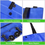 Geanta Pliabila, Flippy, 2 in 1, Carucior cu Roti, pentru Cumparaturi, 19 l, Albastru, Plastic, 39 x 46 x 12 cm - imagine 4