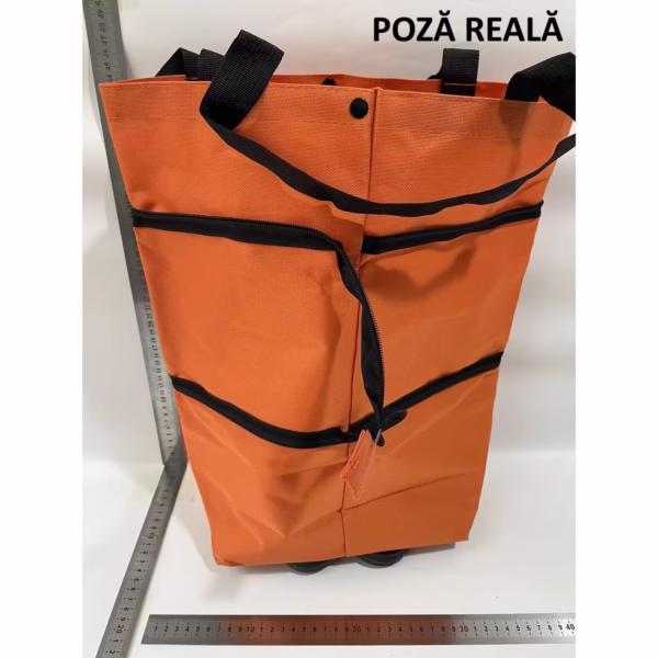 Geanta Pliabila, Flippy, 2 in 1, Carucior cu Roti, pentru Cumparaturi, 19 l, Portocaliu, Plastic, 39 x 46 x 12 cm - imagine 3