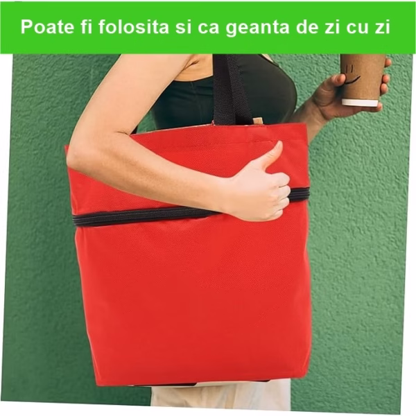 Geanta Pliabila, Flippy, 2 in 1, Carucior cu Roti, pentru Cumparaturi, 19 l, Rosu, Plastic, 39 x 46 x 12 cm - imagine 5