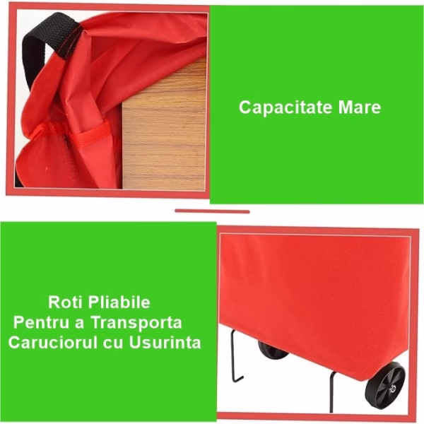 Geanta Pliabila, Flippy, 2 in 1, Carucior cu Roti, pentru Cumparaturi, 19 l, Rosu, Plastic, 39 x 46 x 12 cm - imagine 6