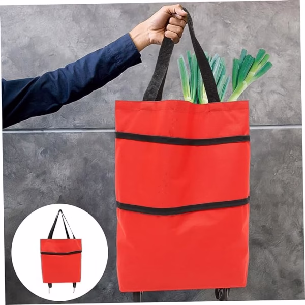 Geanta Pliabila, Flippy, 2 in 1, Carucior cu Roti, pentru Cumparaturi, 19 l, Rosu, Plastic, 39 x 46 x 12 cm - imagine 8