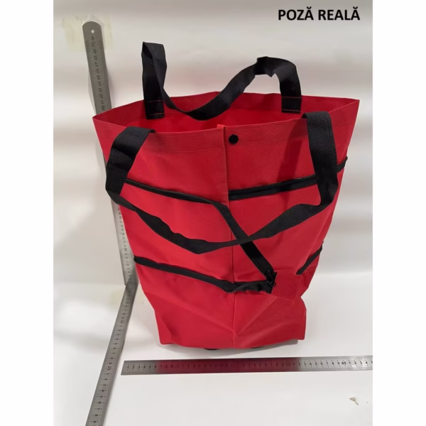 Geanta Pliabila, Flippy, 2 in 1, Carucior cu Roti, pentru Cumparaturi, 19 l, Rosu, Plastic, 39 x 46 x 12 cm - imagine 9